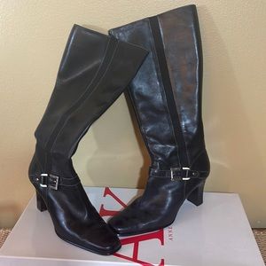 Anne Klein Black Leather Heel Boots